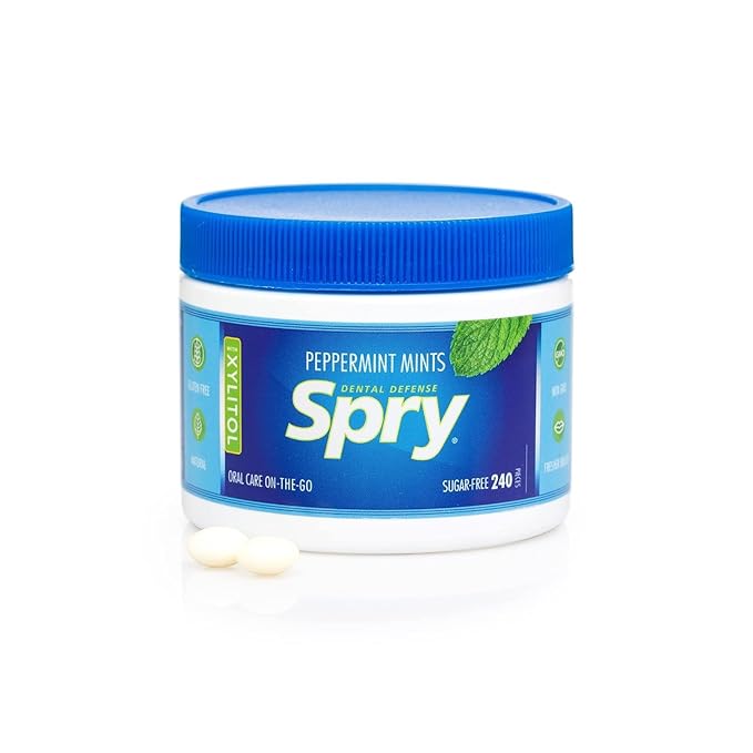Spry Xylitol Peppermint Sugar Free Candy - Promote Oral Health, Increase Saliva Production, Stop Bad Breath, Non-GMO, Gluten-Free, 240 Count (Pack of 3)