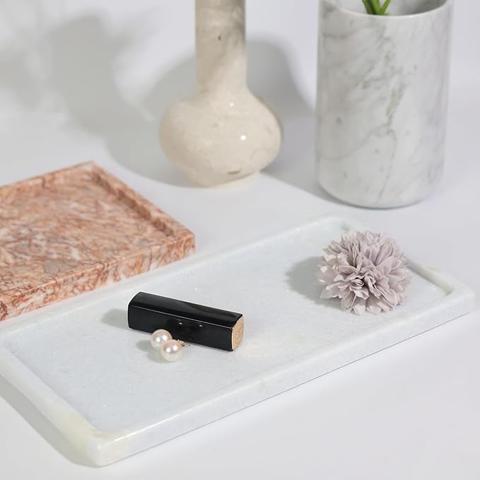 Solid Natural Marble Rectangle Vanity Tray - 9.8"x5" Italy Natural Bath & Counter Organizer, Decorative Jewelry Perfume Holder, Kitchen Coffee Table Serving Tray-Blue Crysta(Blue Quartz)