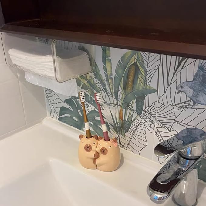 Ceramic Toothbrush Holder for Bathroom, Set of 2 Cute Capybara Shape Tooth Brush Holders Pencil Holder for Bathroom Countertop Home Office Table Decor