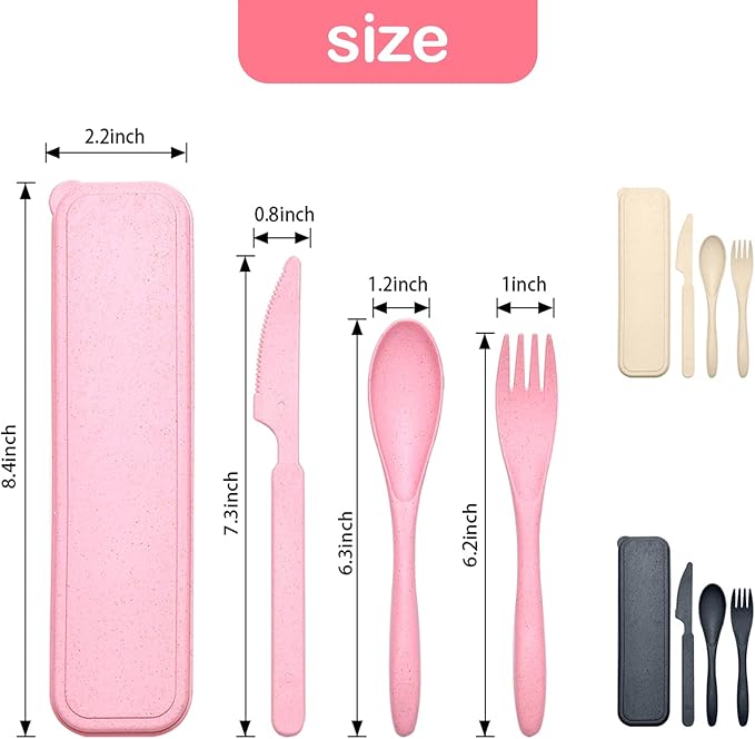 Reusable Travel Utensils Set with Case, 3 Sets Wheat Straw Portable Knife Fork Spoons Cutlery, Eco-Friendly BPA Free Plastic Tableware for Kids Adults Travel Picnic Camping Utensils
