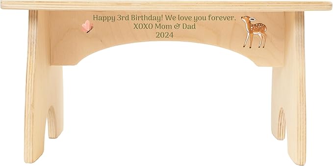 Step Stool for Toddlers- Personalized Wood Kids Step Stool with Name for Kitchen Sink, Bathroom, Potty Training, Toilet, Kitchen Sink- Sturdy and Safe- Made in USA by BloomOwl (Woodland- Deer)