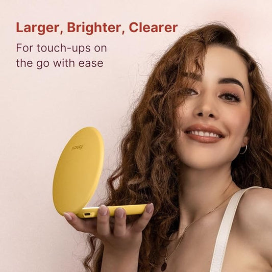 Fancii Taylor Travel Makeup Mirror with LED Light, Rechargeable, 10x /1x Magnifying, Tru-Glow Lighting System, XL Large 5” Wide | Compact Mirror for Purses (Marigold)