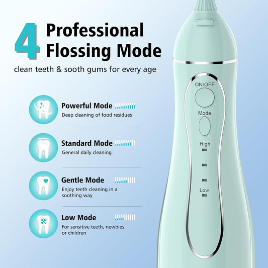 Leominor Water Dental Flosser Pick for Teeth, 300ML Portable Oral Irrigator Upgraded Tank Removable,IPX7 Waterproof, Rechargeable Travel Teeth Cleaner, Professional Electric Flossing (Green)