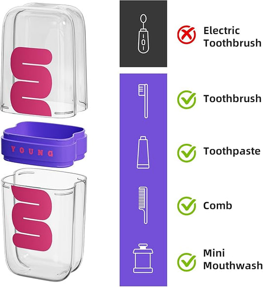 VITVITI Travel Soap Case Container, Portable Toothbrush Travel Case Dish Tray, 7.88 Inch Toothpaste Traveling Toothbrush Holder Set with Cover for Trip/Bathroom/Camping, Purple