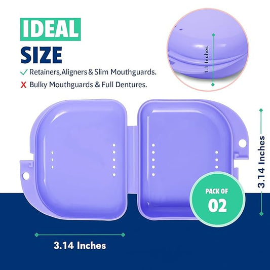 Retainer Case - Pack of 2 - Odorless Mouth Guard Case-Retainer Holder-Ventilated, Durable & Hygienic Night Guard Case for Carrying and Protecting Braces, Partial Dentures & Aligners-3.14 x 3.14 x 1.1