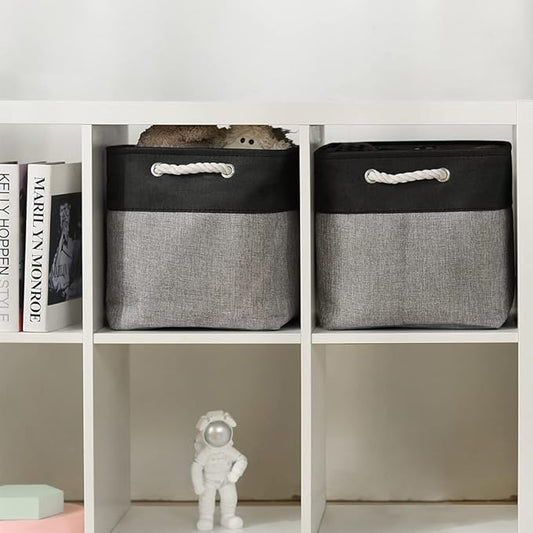 TcaFmac Organization and Storage Basket for Shelves - 16x12x12 inch Large 2 Pack Collapsible Storage Boxs for Organizing, Fabric Storage Cubes for Closet Cloth Toy Books Kids(Black&Grey)