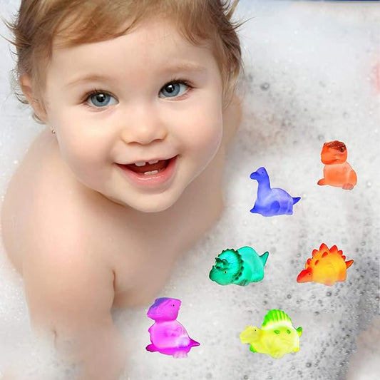 Dinosaur Bath Toys Light Up Floating Rubber Toys(6 Packs),Flashing Color Changing Light in Water,Baby Infants Kids Toddler Child Preschool Bathtub Bathroom