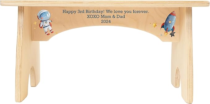 Step Stool for Toddlers- Personalized Wood Kids Step Stool with Name for Kitchen Sink, Bathroom, Potty Training, Toilet, Kitchen Sink- Sturdy and Safe- Made in USA by BloomOwl (Astronaut)