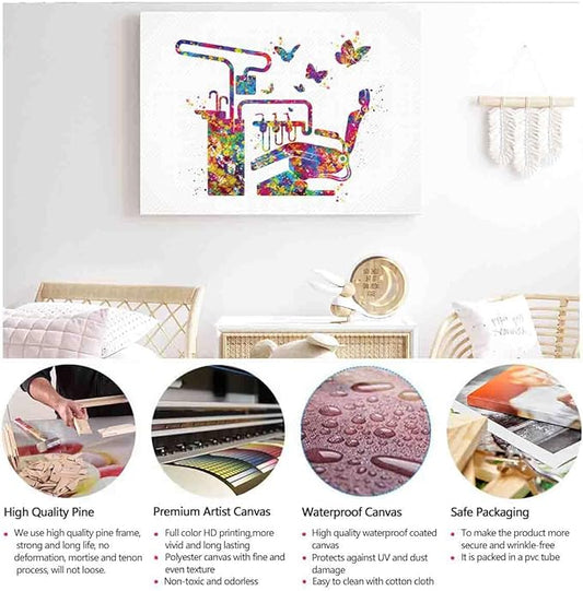 MBARE Watercolor Art Prints,Dentist Chair Watercolor Print Dental Art Tooth Art Teeth Decor Clinic Wall Decor Medical Art Dental Office~-8"X12" Canvas Print With Frame