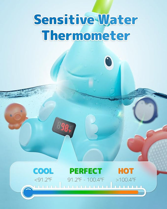 Baby Bath Shower Head with Water Thermometer, 3-in-1 Rechargeable Bath Toys, 3 Exchangable Shower Heads and Soft Silicone Baby Brush, for Newborns, Toddlers in The Tub or Sink - Automatic Ⅱ