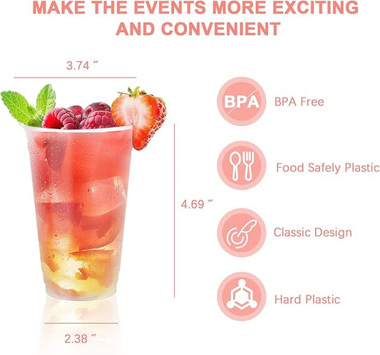 300 Pack 16 oz Clear Plastic Cups, Disposable Plastic Coffee Cups No Lids, Cold Drinking Cup, PET Crystal Clear Cup Bulk, 16 oz Drinkware for Travel, Office, Home