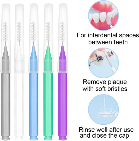 EasyHonor Braces Brush for Cleaner Interdental Brush Toothpick Dental Tooth Flossing Head Oral Dental Hygiene Flosser Toothpick Cleaners Tooth Cleaning Tool (5 Cool Colors,75pcs)