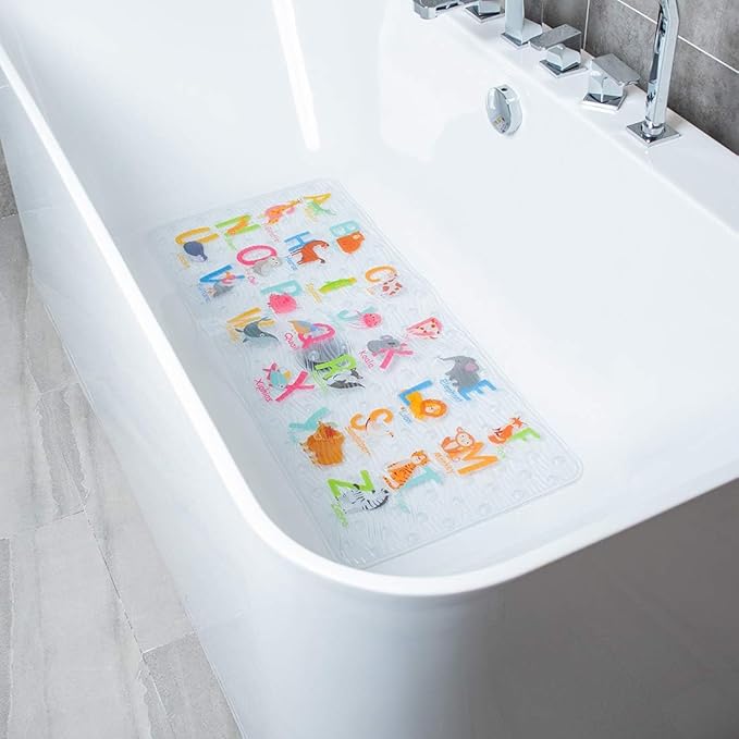 Bath Mats for Tub Kids,Baby Toddler - Large Cartoon Non-Slip Bathroom Bathtub Anti-Slip Shower Mats for Floor 35x15,Machine Washable XL Size Bathroom Mats (Alphabet)
