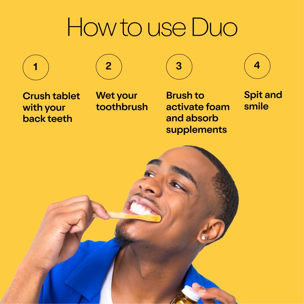 Duo Energy Toothpaste Tablets | Caffeine + B12 w/Nano-Hydroxyapatite (nHa) - Whitening, Remineralize & Reduce Sensitivity | Sustainable & Plastic Free | Cinnamon Mint Chai, 1 BTL/62 Tablet