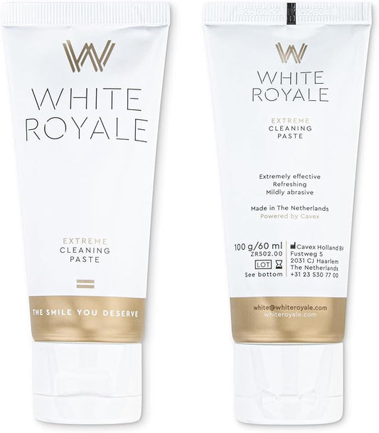 White Royale Extreme Cleaning Paste, Helps Remove Stains & Discoloration, Toothpaste Prep for Whitening Treatments, 60ml Tube