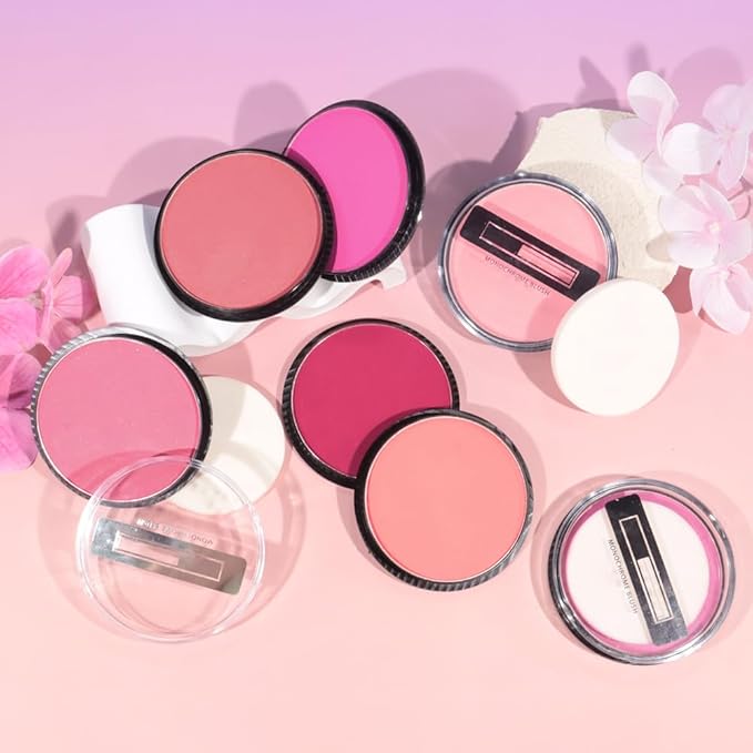 Natural Single Matte for Face Cheeks Blush with Makeup Powder Puff,Bright Red Monochrome Blusher Cream Powder Makeup Palette Blush Long-lasting Color Blendable Foundation for Women Every Day 08