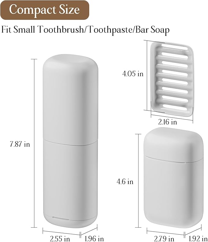 2Pack Travel Soap Case Container, Portable Toothbrush Travel Case with Cup, Tooth Brush Soap Bar Case Set for Traveling, Bathroom, Camping, Gym, Gray