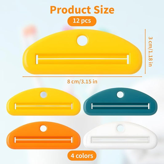 12 Pcs Toothpaste Squeezer, Plastic Toothpaste Tube Squeezer Tool, Hanging Toothpaste Saver Squeezer Clip for Toothpaste Cream Cosmetics Facial Cleanser Pigment and Paint (4 Colors)