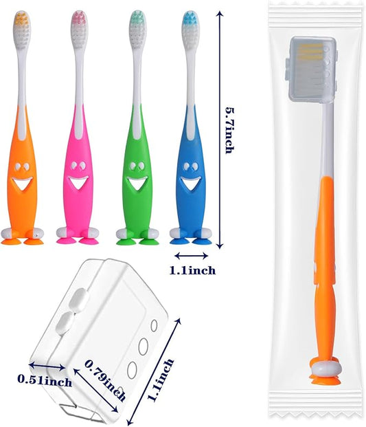 Newday 100 Pack Kids Toothbrush Bulk Soft Bristles Toddler Cute Toothbrush with Suction Cup, Includes Travel Covers, Individually Wrapped Toothbrushes for Kid Home School Daycare Camp (Shark)