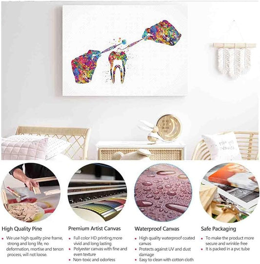 MBARE Watercolor Posters Wall Art,Dental Treatment Watercolor Print Tooth Art Dental Clinic Decor Art Dentistry Office Medical Dentist Gift~-16"X24" Canvas Print With Frame