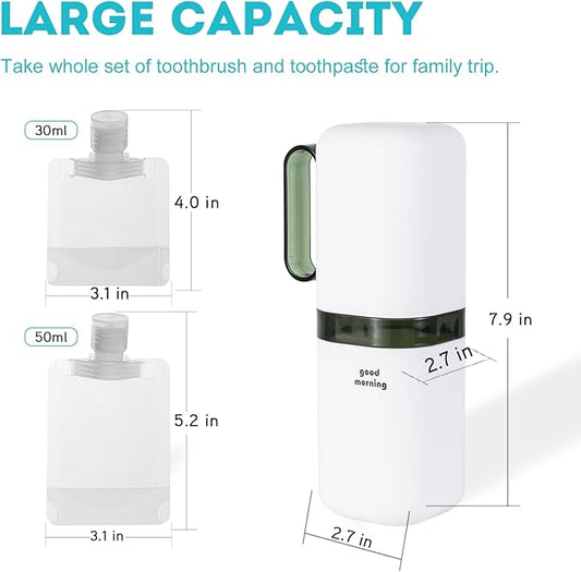 Travel Toothbrush Holder,Toothbrush Holder and Rinse Cup with Handle Toothbrush Travel Case and Portable Travel Pouches for Toiletries Set (Green+Purple+4pc Bag)