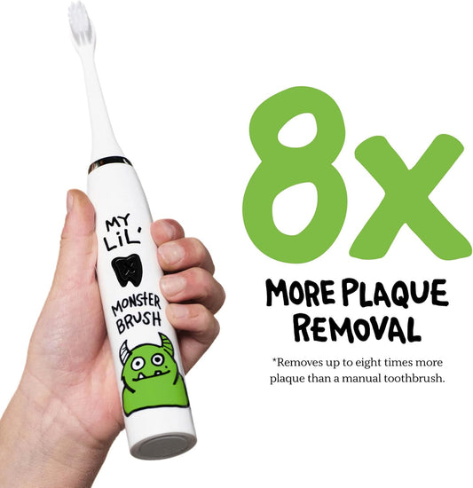 Made by Dentists Kids Electric Toothbrush - Rechargeable Vibrating Toothbrush with Timer, Includes 6 Replacement Heads, Halloween Gifts for Kids, Girls and Boys, Kid & Toddlers Age 2+, Monster