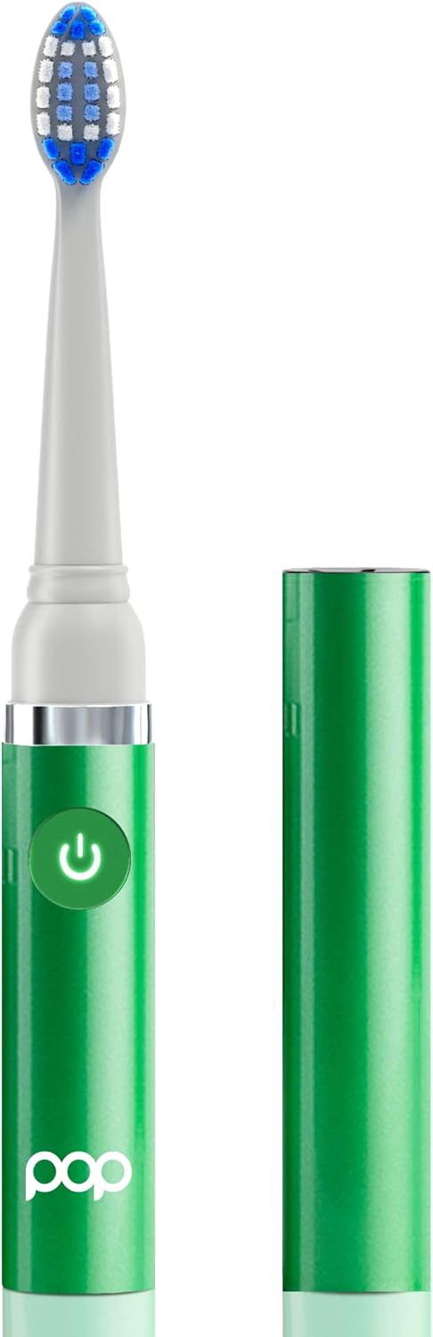 Pop Sonic Electric Toothbrush (Green) - Travel Toothbrushes w/AAA Battery | Kids Electric Toothbrushes with 2 Speed & 15,000-30,000 Strokes/Minute, Dupont Nylon Bristles