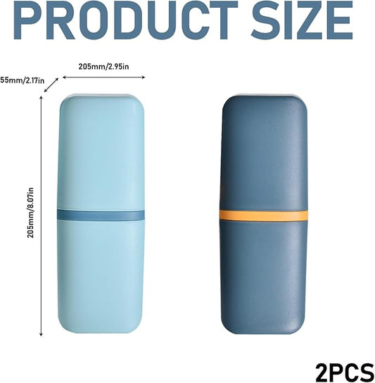 Huakaile 2 Pack Plastic Travel Toothbrush Holder, Portable Toothbrush Cup with Cover, Toothbrush Case Box Toothpaste Container for Storage Organizer Bathroom Camping (Dark Green, Blue)