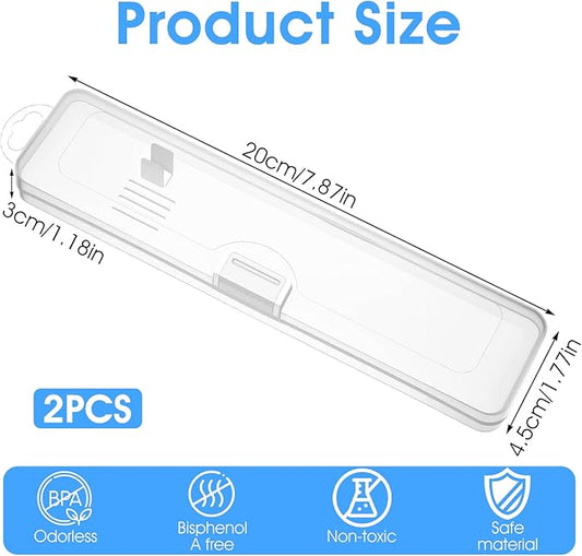 Transparent Toothbrush Travel Case 2 Pack Toothbrush Case Holder Portable Plastic Clear Travel Size and Toothpaste Storage Container Hard Plastic Carrying Box with Hook for Traveling