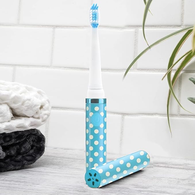Pop Sonic Electric Toothbrush (Blue Dots) - Travel Toothbrushes w/AAA Battery | Kids Electric Toothbrushes with 2 Speed & 15,000-30,000 Strokes/Minute, Dupont Nylon Bristles
