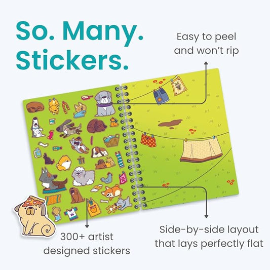 Cupkin Pawsome Day Sticker Book Activity for Kids, Toddler Airplane Travel Essentials, 300+ Kid's Stickers + 8 Scenes + Coloring Book Pages, Animal Lover Gift, Kids Crafts for Ages 2-8