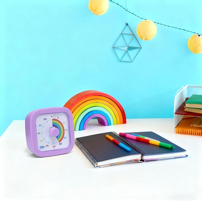 60 Minute Visual Timer for Kids and Adults, Silent Desk Timer with Rainbow Pattern, Time Management Tool for Kitchen Classroom Office Home, Purple