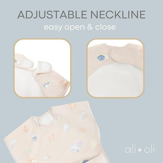 Ali+Oli Smock Bibs for Babies, BPA-Free Oeko-Tex Certified, Waterproof Baby Smock, Machine Washable, Toddlers Ages 6m+