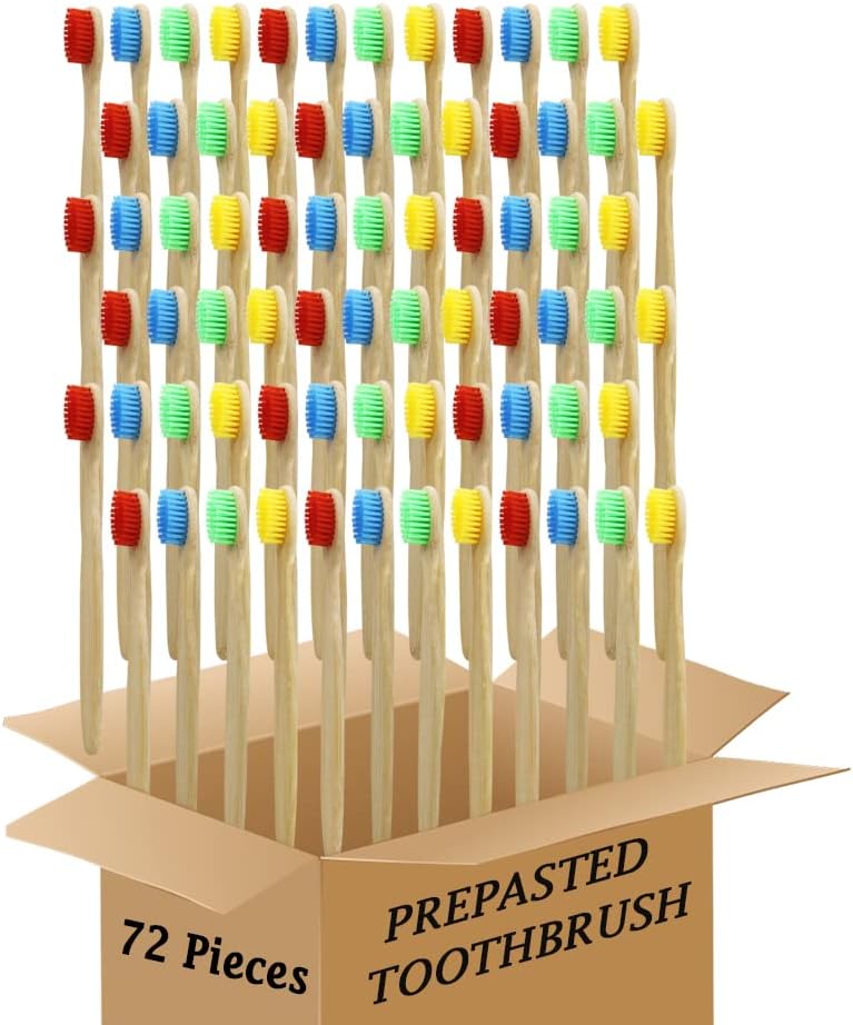 Bamboo Toothbrush Prepasted Disposable Toothbrsuh Soft Bristles Prepasted Toothbrush,Disposable Toothbrsuh (72 multicor)
