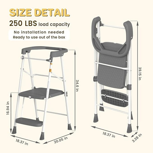 HBTower Kids 2 Steps Step Stool, Toddler Tower for Kitchen Counter Learning, Toddler Kitchen Stool Helper with Anti-Drop Safty Railing Kids Standing Folding Stepper