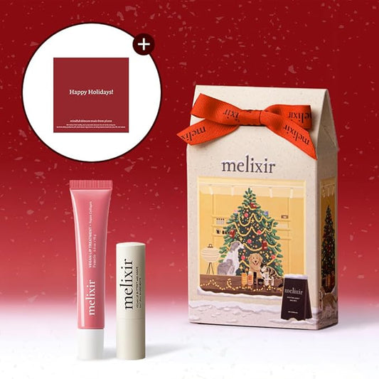 Melixir Vegan Lip Care Duo, Holiday Gift Set for Women, Christmas Stocking Stuffers, Hydrating Tinted Chapstick & Lip Gloss, Collagen & Shea Butter for Dry Lips, Trendy Lip Balm Kit for Teen Girls