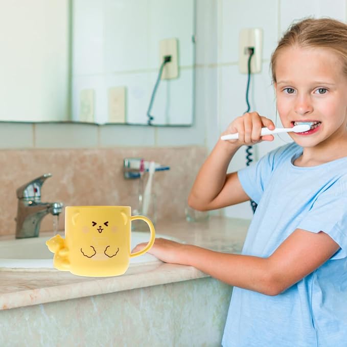 Cabilock 2Pcs Cartoon Toothbrush Cups for Adorable Plastic Mouthwash Cup with Handle Bright Color and Cute Design for Boys and and Easy to Clean