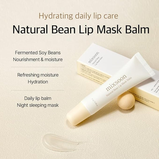 mixsoon Natural Bean Lip Mask Balm - Moisturizing and Softening Lip Care, Fermented Bean and Shea Butter, Vegan Formula for Smooth, Hydrated Lips 11g / 0.37 fl. oz. Korean Glass Skin Care