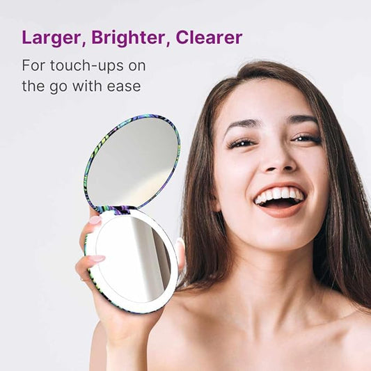 Fancii Taylor LED Lighted Compact Travel Mirror, Rechargeable, 10x /1x Magnifying, 3 Light Settings - Best for Makeup, On The Go Touch-Ups, Grooming (Neon Oasis)