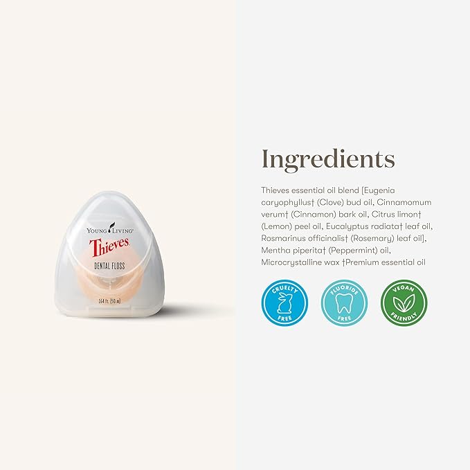 Young Living Thieves Dental Floss | 164 ft | Infused with Thieves Essential Oil Blend | Natural Waxed Floss for Daily Oral Hygiene, Fresh Breath, and a Naturally Clean Feeling | 3 Pack