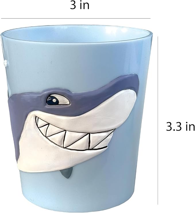 Lily's Home 3D Great White Shark Tumbler, Fun Novelty Reusable Toddler and Kids Cup, Bathroom Rinse Cup, BPA-Free Plastic, Ideal for Kids 3-6, Unbreakable and Shutterproof.(2, Shark) 10 Ounce