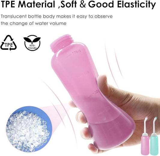 RUFCRIL Peri Bottle, Portable Travel Bidet with Carry Bag, TPE Material Can Be Boiled, 500ml Capacity with 2 Sealing Ring,Essentials for Postpartum Perineal Care, New Baby (Pack of 2)