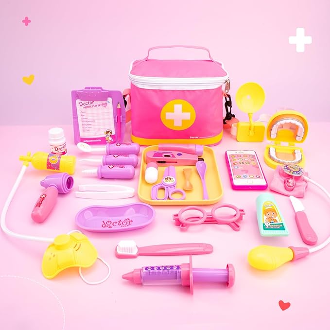 Meland Doctor Kit for Toddlers 3-5, Dentist Play Set with Teeth for Kids Pretend Play Girl Toys Birthday Gift for Toddler Girls Aged 3 4 5 6 Years Old