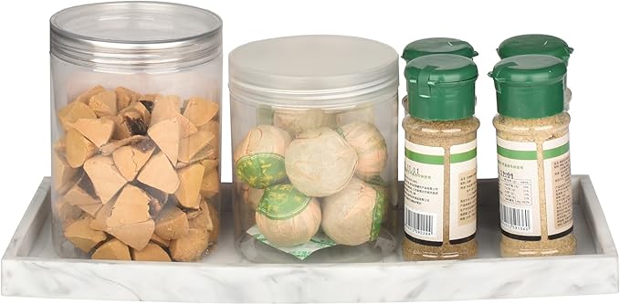 DNC Silicone Bathroom Vanity Tray for Counter, 11.8" Kitchen Sink Soap Tray for Dish Holder Dispenser Countertop Toilet Tank Decor Organizer Marble White