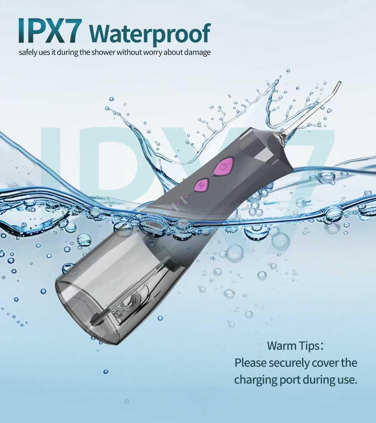 Water Dental Flosser Cordless for Teeth, 350ML Water Dental Flosser Teeth Pick 4 Modes Portable Oral Irrigator with 4 Jet Tips Rechargeable Flossers Oral Irrigator IPX7 Waterproof for Home Travel