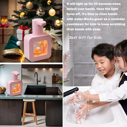Cute Automatic Soap Dispenser - Kids Touchless Pink Hand Soap Dispenser,Wall Mount Waterproof USB Rechargeable, 13.5oz/ 400ml for Bathroom Countertop, Kitchen, Office, Hotel, Preschool Children