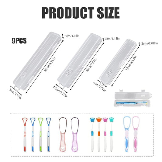 9 Pcs Tongue Scraper Case, Portable Clear Tongue Scraper Travel Case, Transparent Appearance, Easy to Open and Close, Not Easy to Break, Can Accommodate Dental Floss, Toothbrush, Small Teaspoon