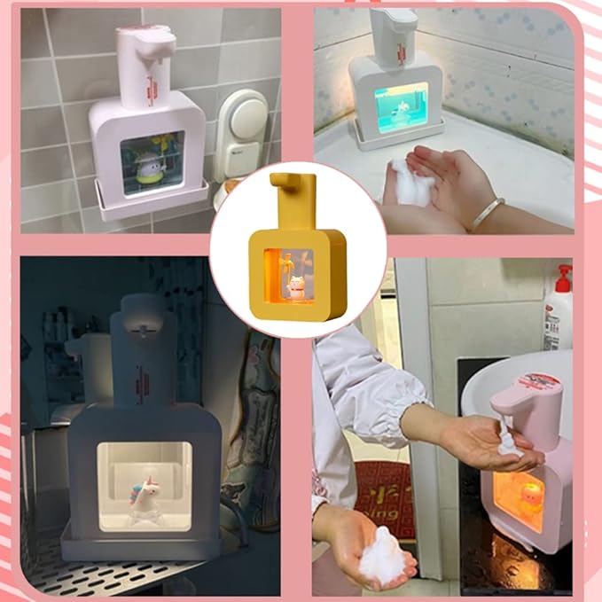 Cute Automatic Foam Soap Dispenser - Kids Touchless Hand Soap Dispenser,Wall Mount Waterproof USB Rechargeable, 13.5oz/ 400ml for Bathroom Countertop, Kitchen, Office, Hotel, Preschool Children