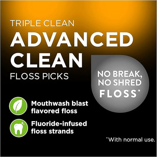 DenTek Triple Clean Advanced Clean Floss Picks, No Break & No Shred Floss, 20 Count (Pack of 1)