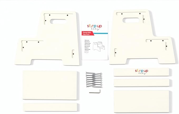 Stepup Baby Wooden Step Stool for Kids White – 2-Step Toddler Stool with Handles, Birch Plywood, Anti-Tip Base & Rounded Corners – Bathroom Sink & Countertop Step Stool